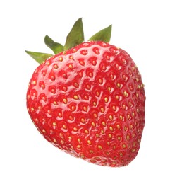 Photo of One fresh ripe strawberry isolated on white