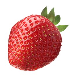 Photo of One fresh ripe strawberry isolated on white