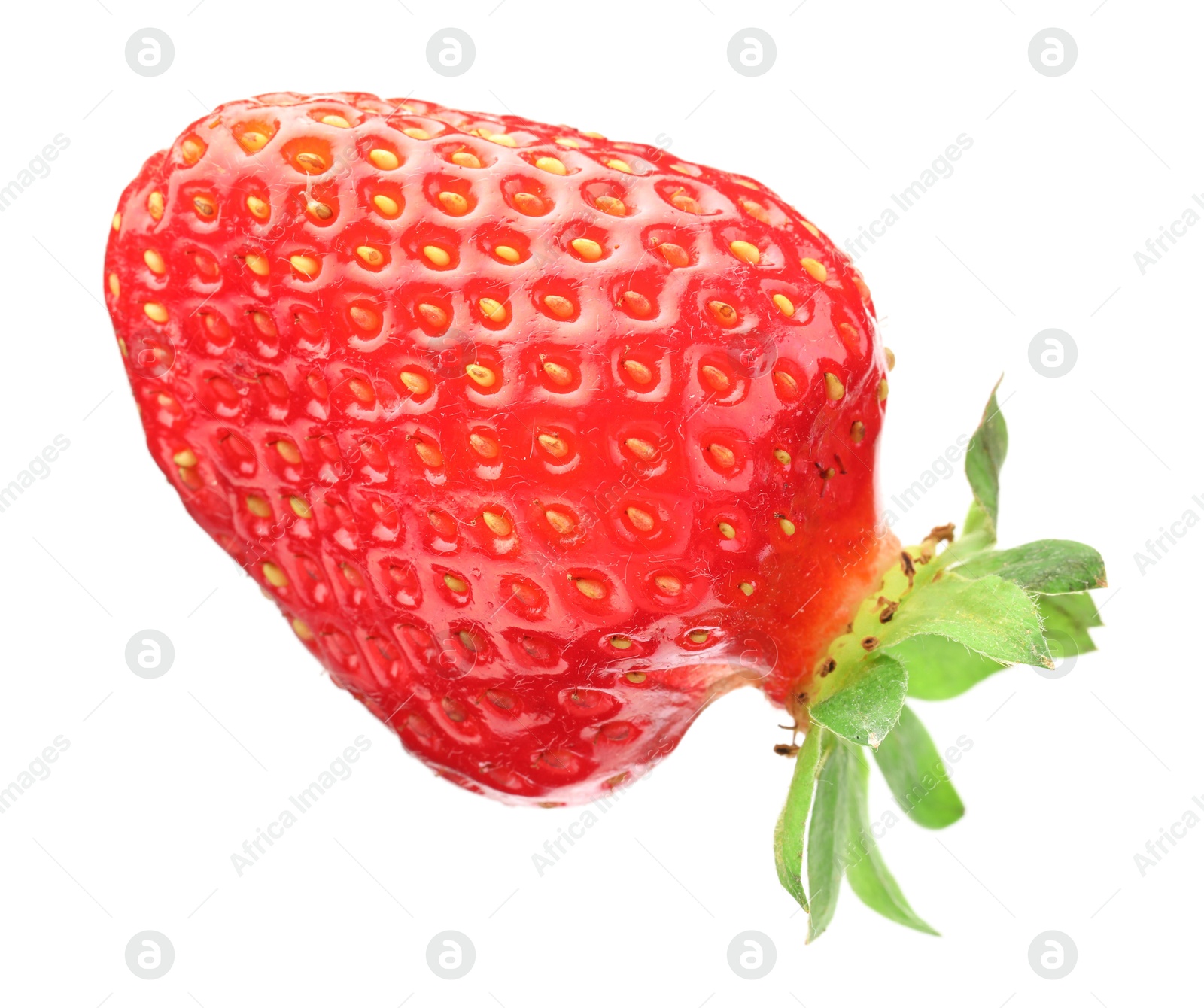One fresh ripe strawberry isolated on white Photo of One fresh ripe strawberry isolated on white