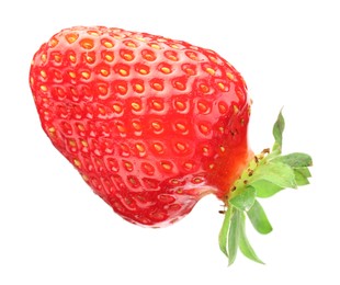 Photo of One fresh ripe strawberry isolated on white