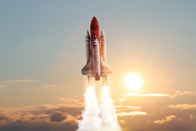 Image of Modern launched space rocket in beautiful sky