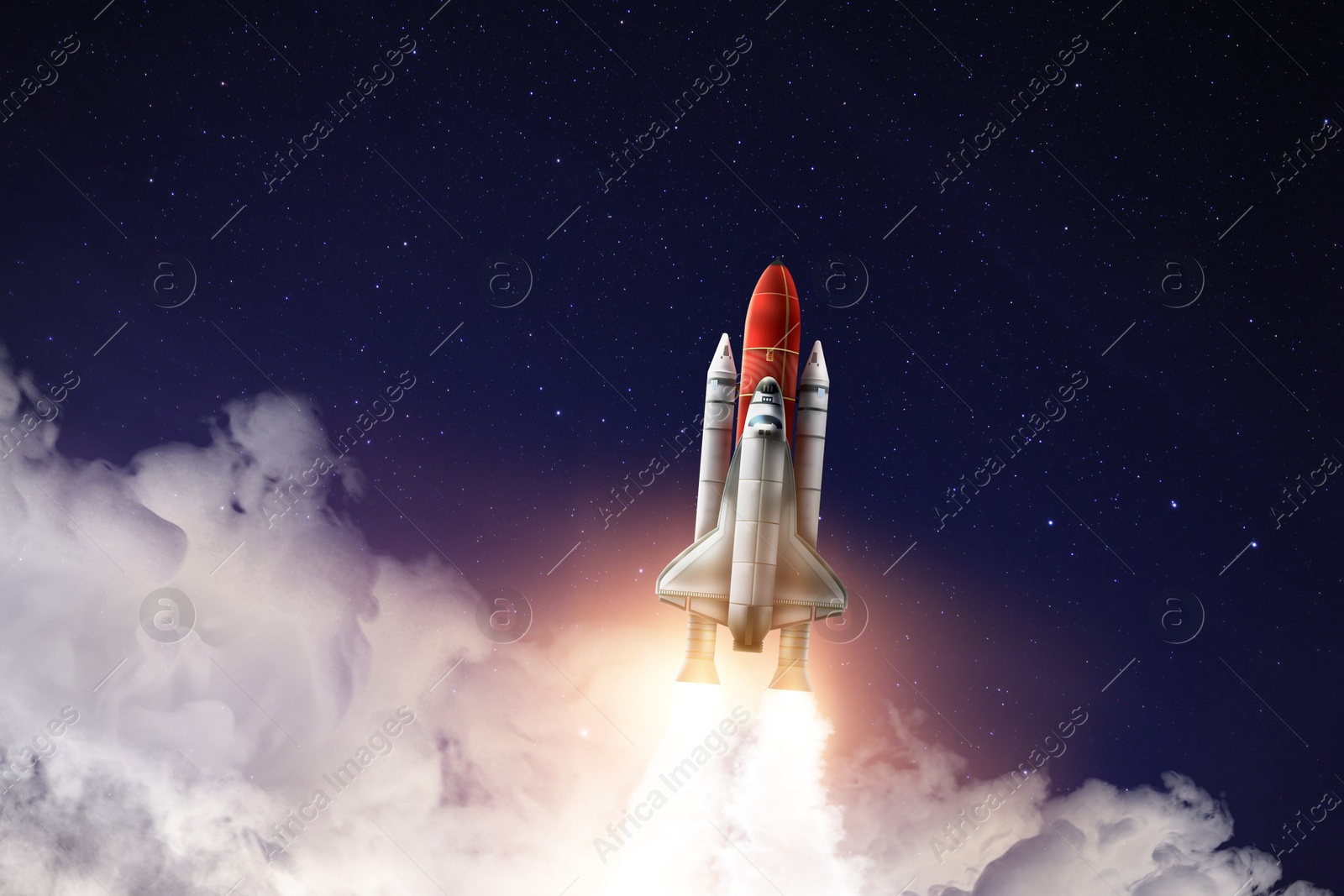 Image of Modern space rocket in beautiful starry sky