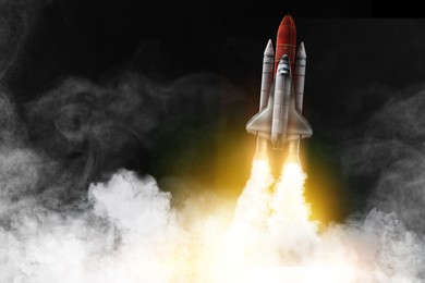 Image of Modern space rocket in beautiful dark sky