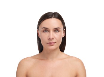 Photo of Portrait of beautiful woman on white background