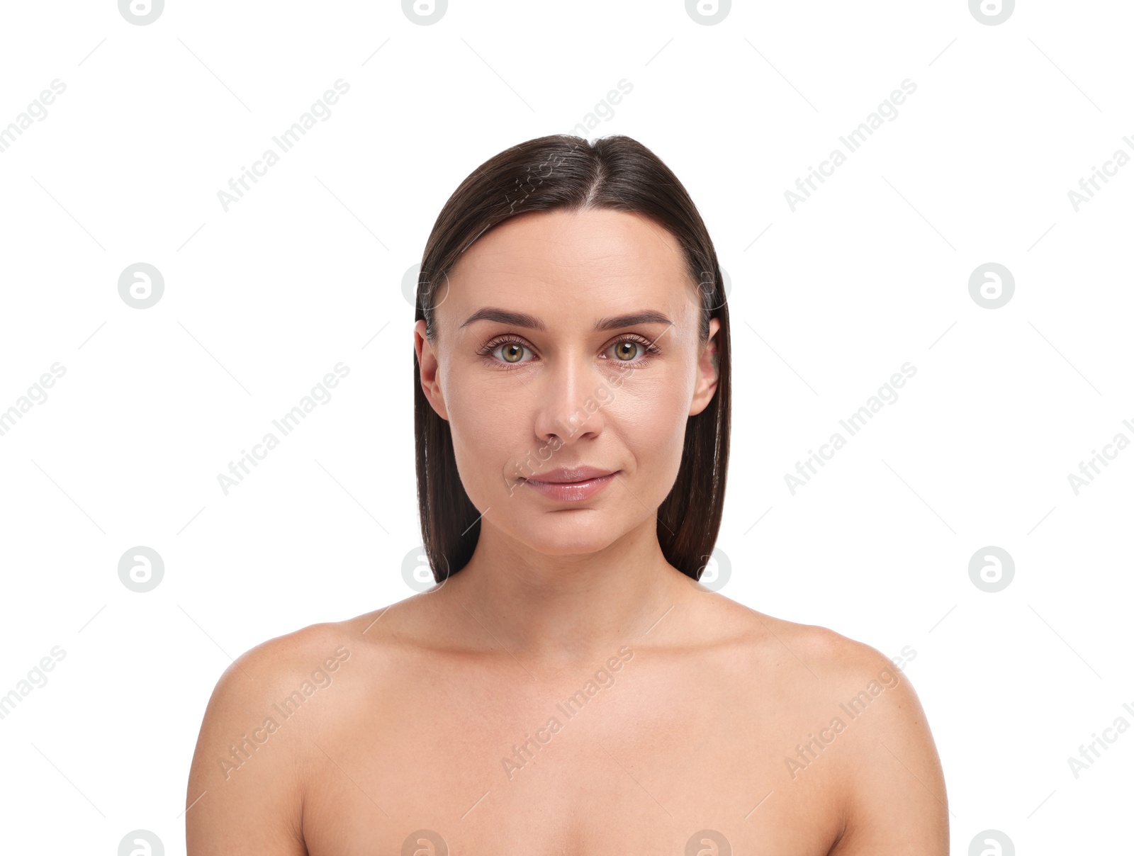 Portrait of beautiful woman on white background Photo of Portrait of beautiful woman on white background