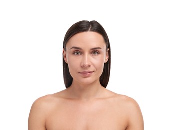 Photo of Portrait of beautiful woman on white background