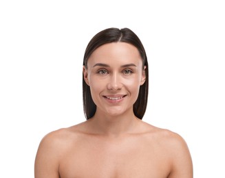 Photo of Portrait of beautiful woman on white background
