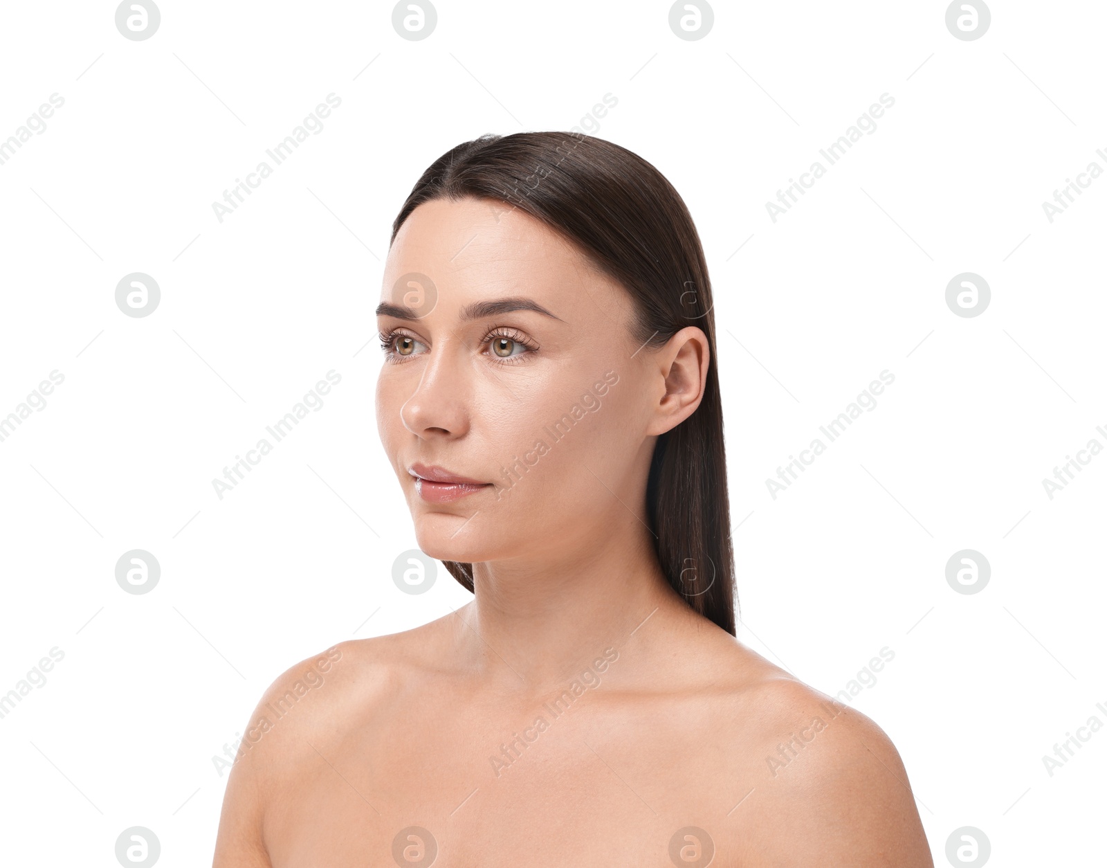 Portrait of beautiful woman on white background Photo of Portrait of beautiful woman on white background