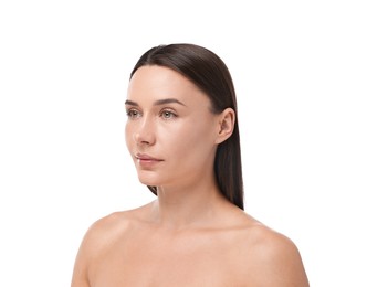 Photo of Portrait of beautiful woman on white background