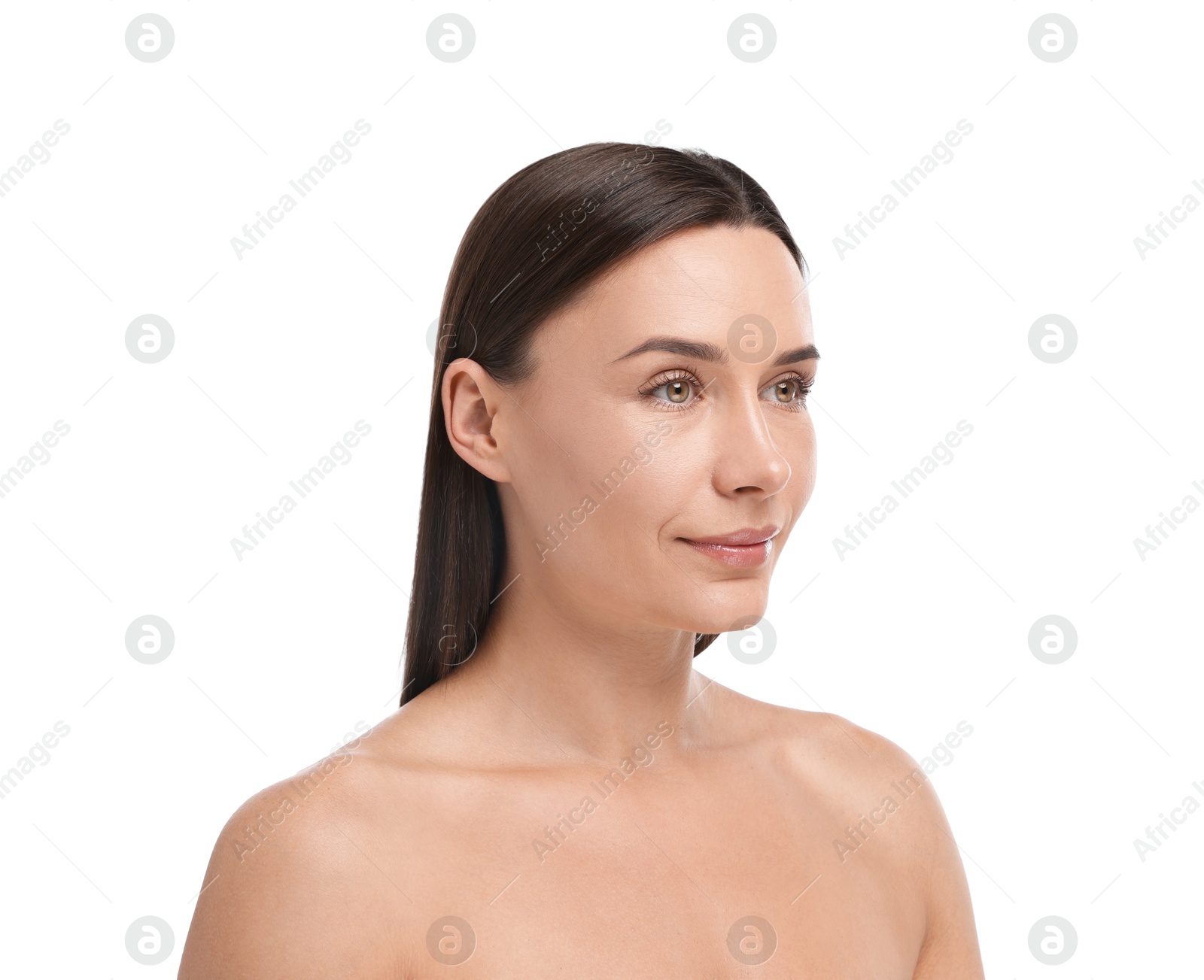 Portrait of beautiful woman on white background Photo of Portrait of beautiful woman on white background