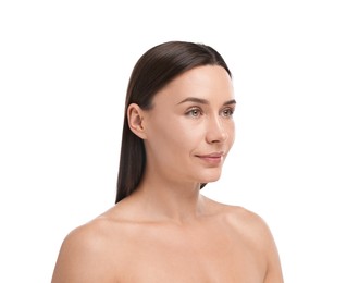 Photo of Portrait of beautiful woman on white background