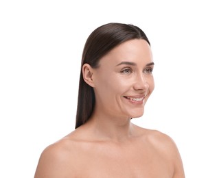 Photo of Portrait of beautiful woman on white background