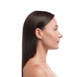 Photo of Portrait of beautiful woman on white background