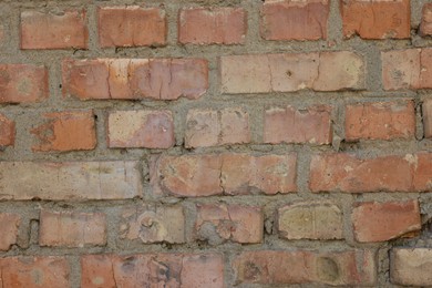 Photo of Texture of old red brick wall as background, closeup