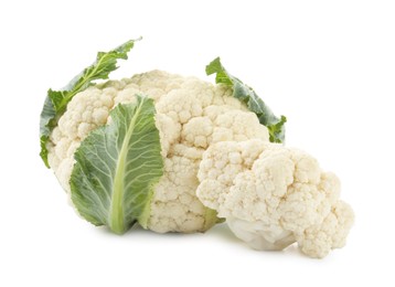 Photo of One fresh cauliflower head and floret isolated on white