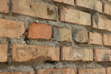 Photo of Texture of old red brick wall as background, closeup