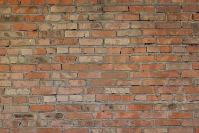 Photo of Texture of red brick wall as background, closeup