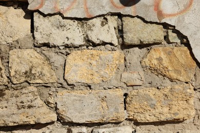 Photo of Texture of old brick wall as background, closeup