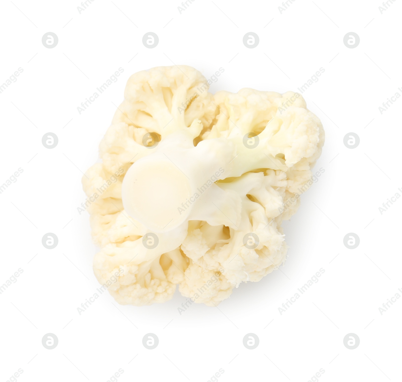 One fresh cauliflower floret isolated on white, top view Photo of One fresh cauliflower floret isolated on white, top view