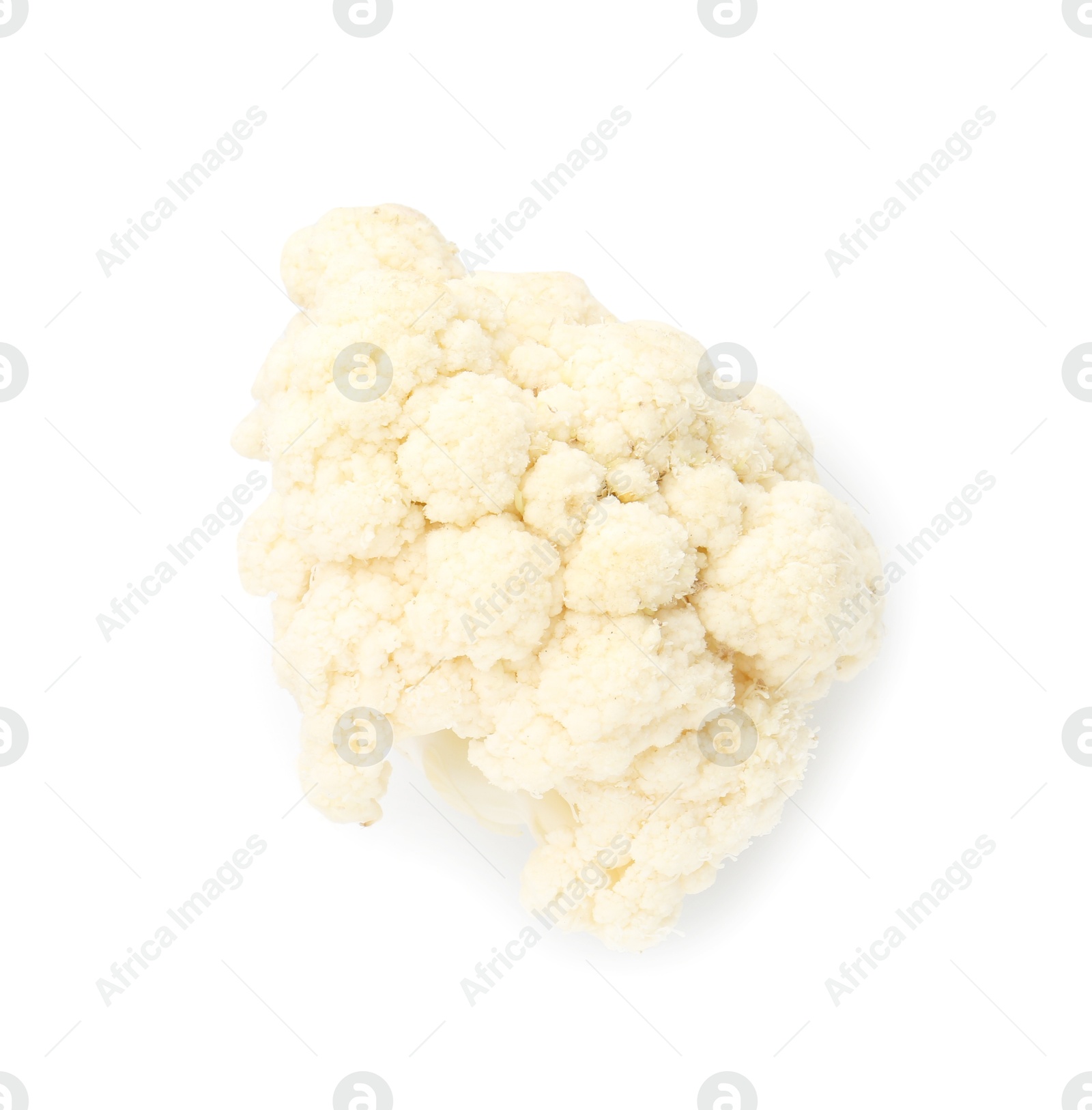 One fresh cauliflower floret isolated on white, top view Photo of One fresh cauliflower floret isolated on white, top view