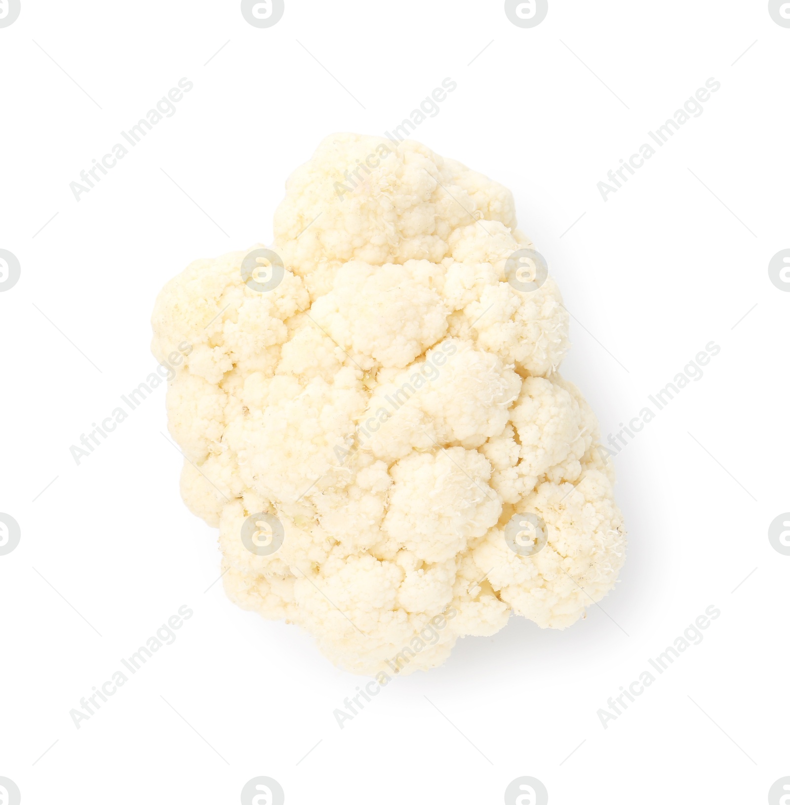 One fresh cauliflower floret isolated on white, top view Photo of One fresh cauliflower floret isolated on white, top view