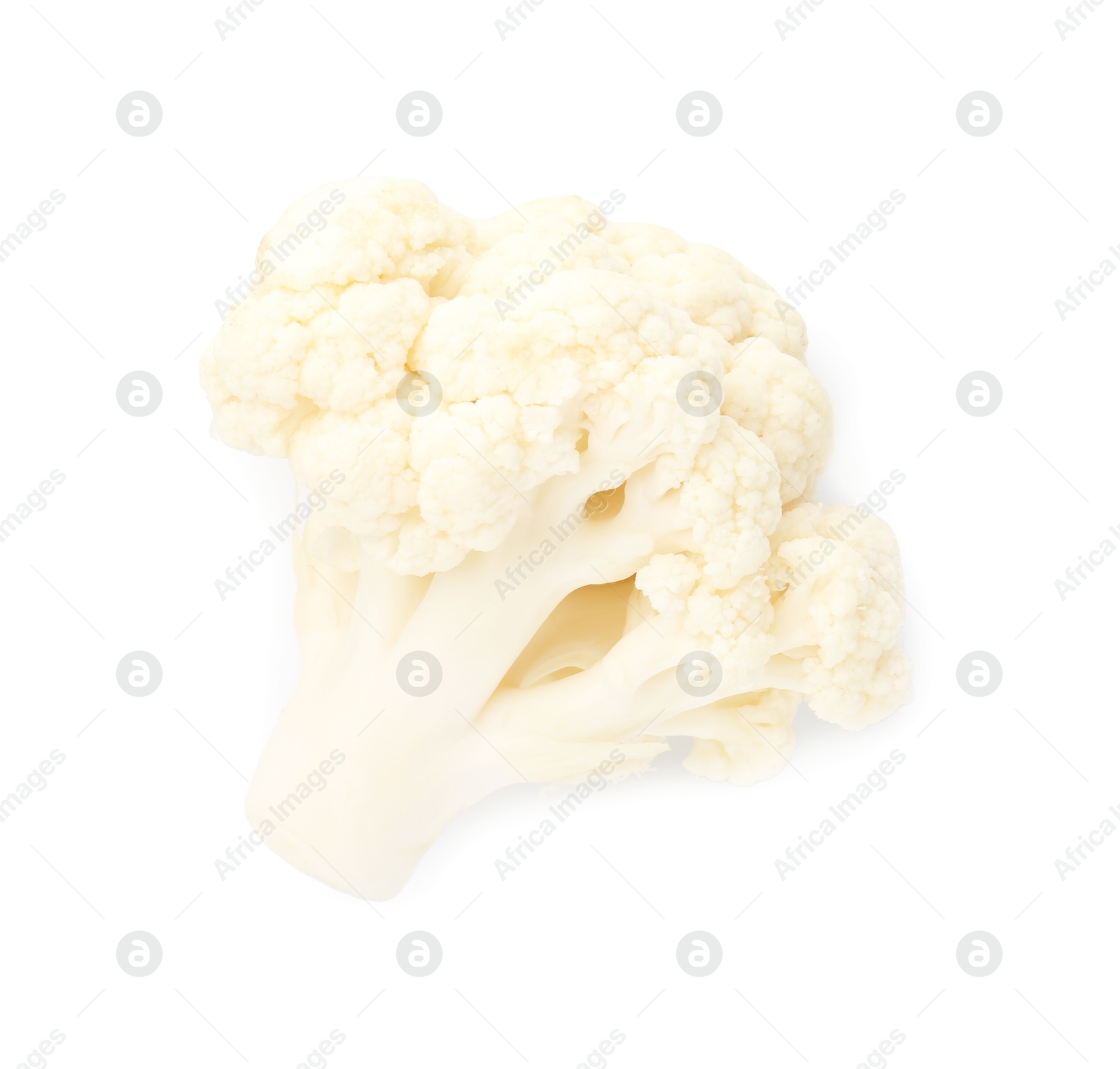 Photo of One fresh cauliflower floret isolated on white, top view