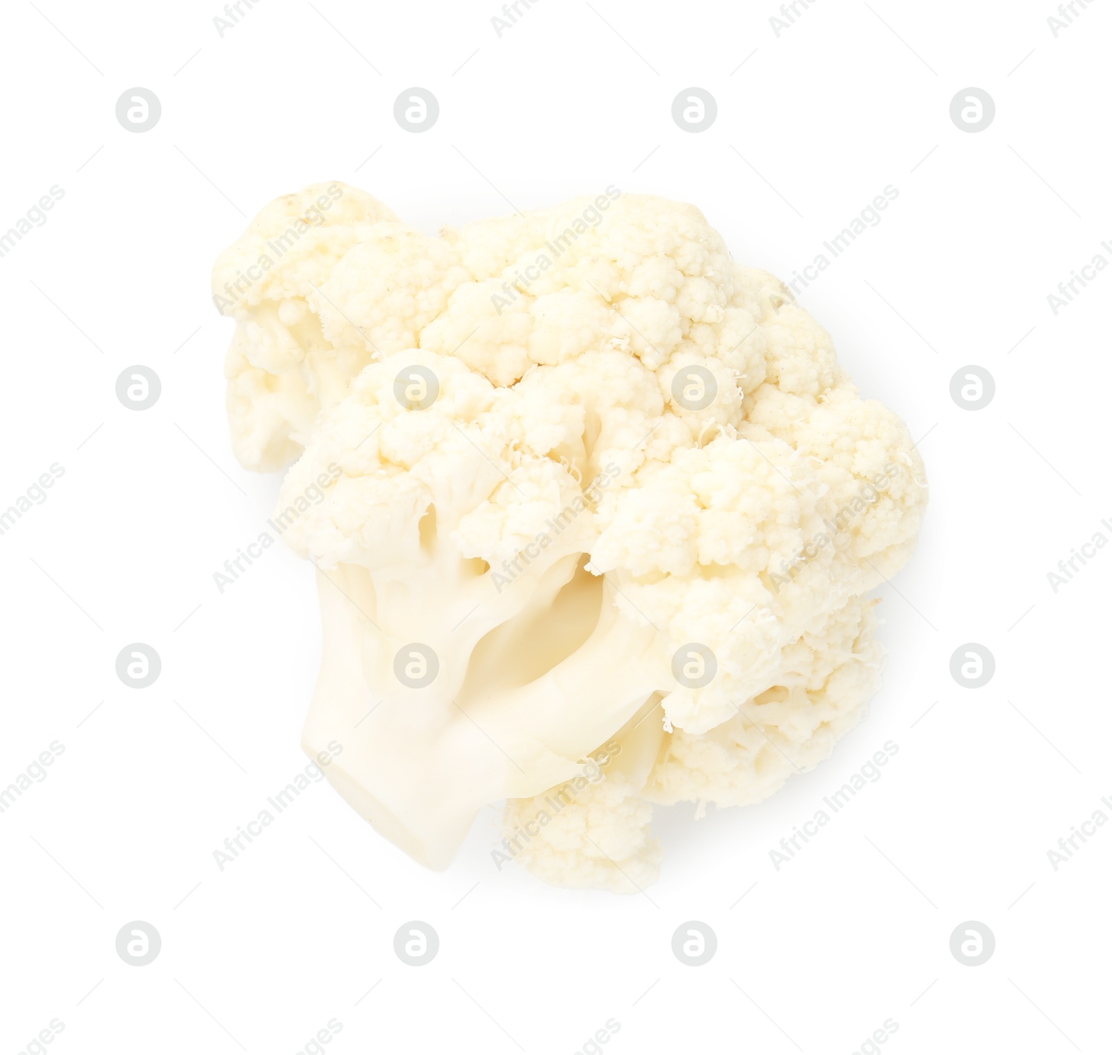 Photo of One fresh cauliflower floret isolated on white, top view