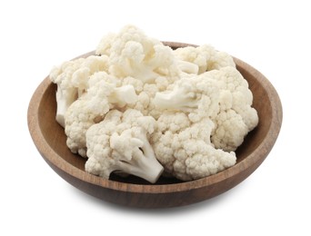 Photo of Fresh cauliflower florets in bowl isolated on white