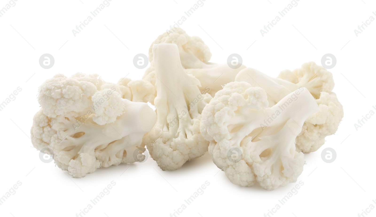 Fresh raw cauliflower florets isolated on white Photo of Fresh raw cauliflower florets isolated on white
