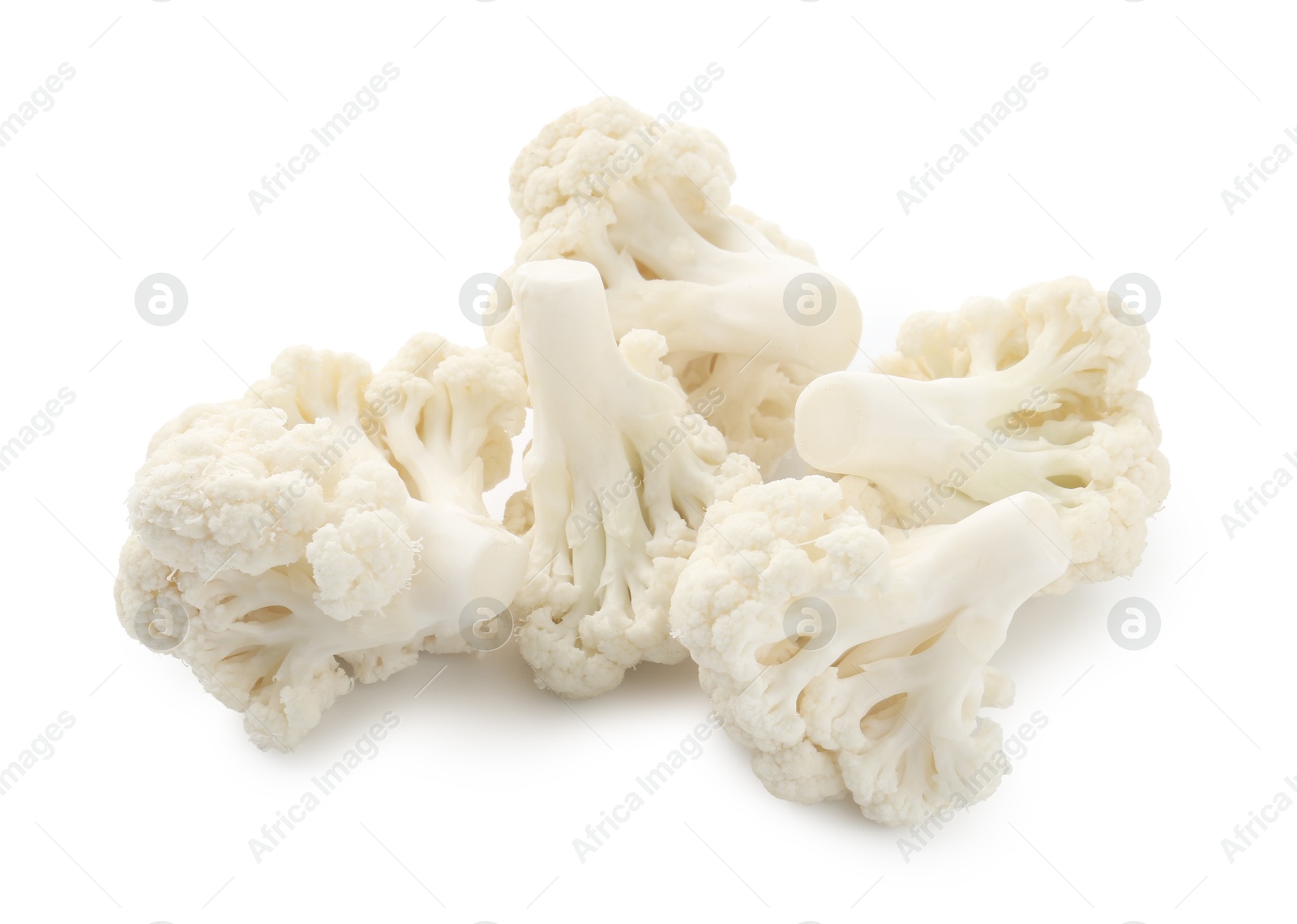 Fresh raw cauliflower florets isolated on white Photo of Fresh raw cauliflower florets isolated on white