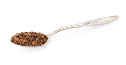 Photo of Spoon with instant coffee isolated on white
