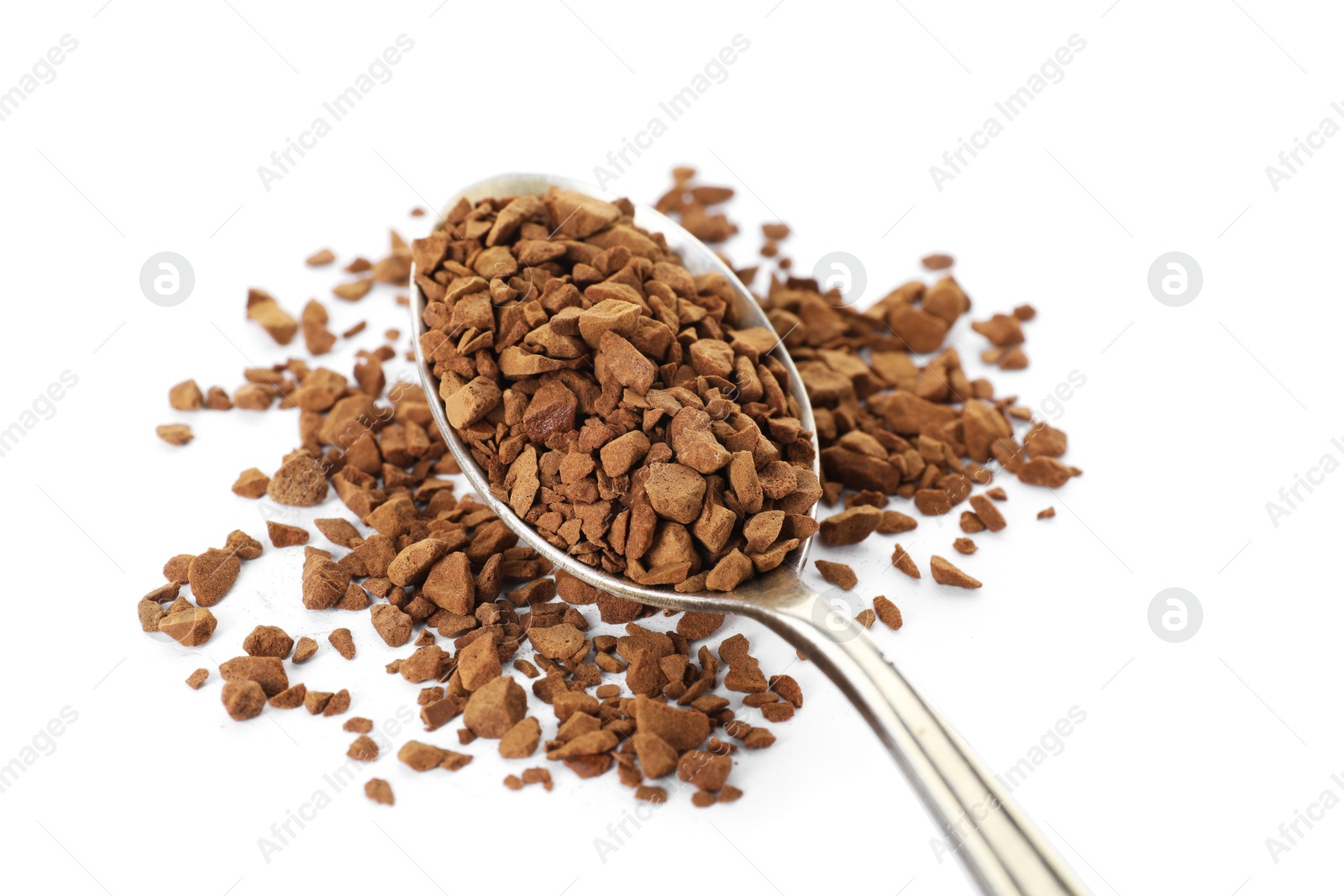 Photo of Spoon with instant coffee isolated on white