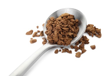 Photo of Spoon with instant coffee isolated on white