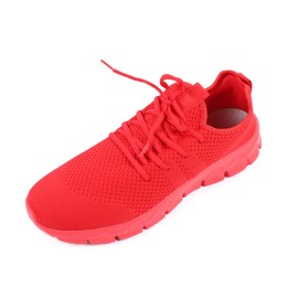 Photo of One stylish red sneaker on white background
