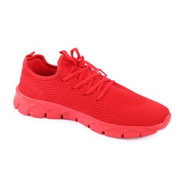 Photo of One stylish red sneaker on white background
