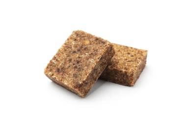 Photo of Two aromatic bouillon cubes isolated on white