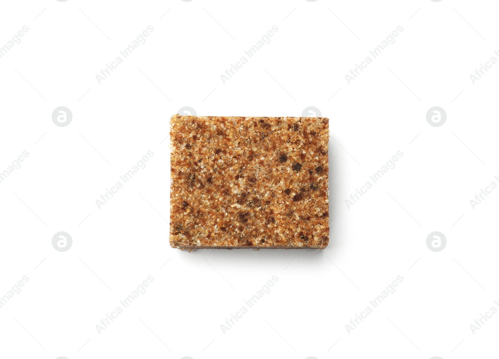 One aromatic bouillon cube isolated on white, top view Photo of One aromatic bouillon cube isolated on white, top view