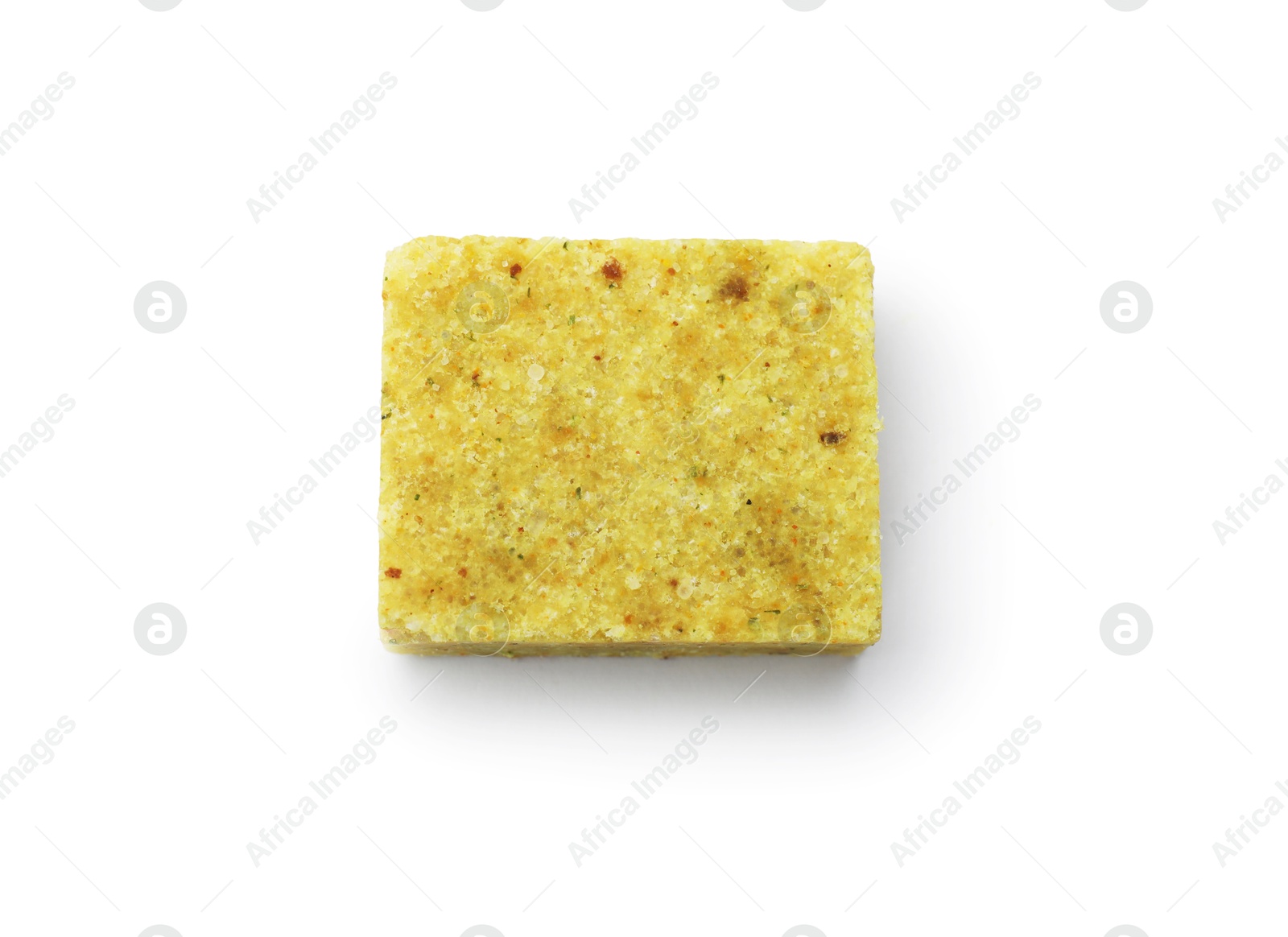One aromatic bouillon cube isolated on white, top view Photo of One aromatic bouillon cube isolated on white, top view