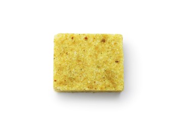 Photo of One aromatic bouillon cube isolated on white, top view