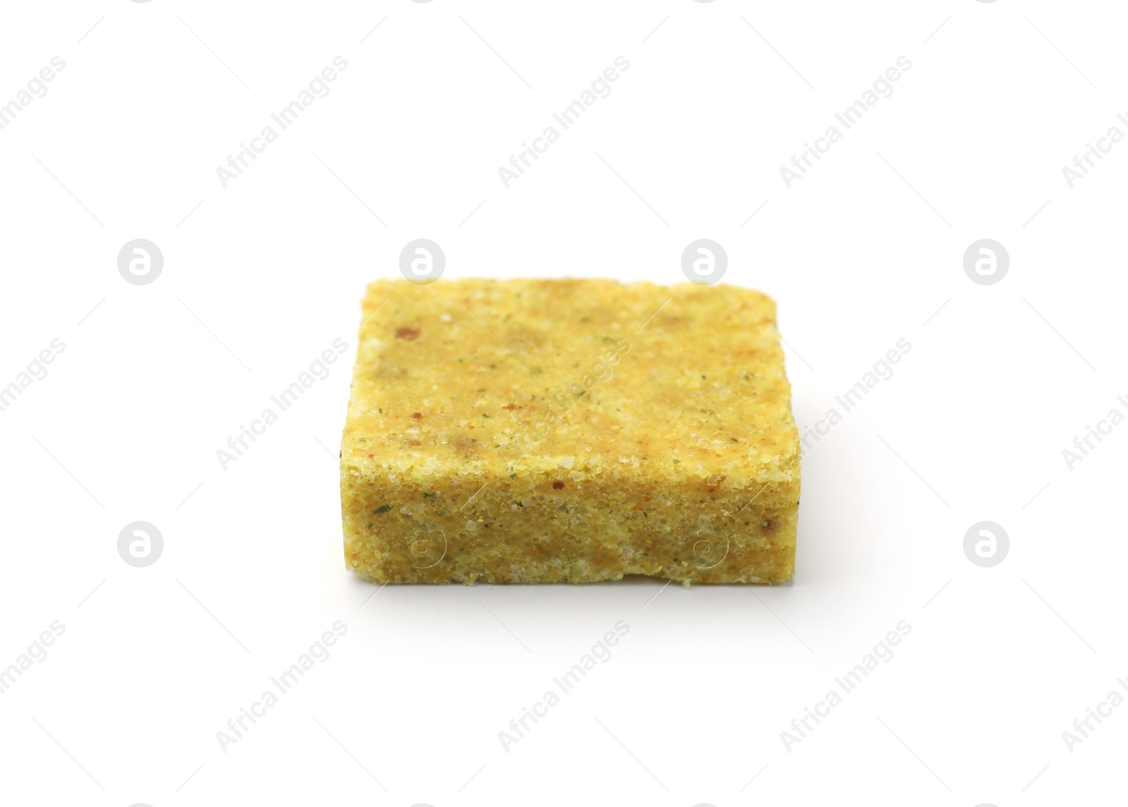 One aromatic bouillon cube isolated on white Photo of One aromatic bouillon cube isolated on white