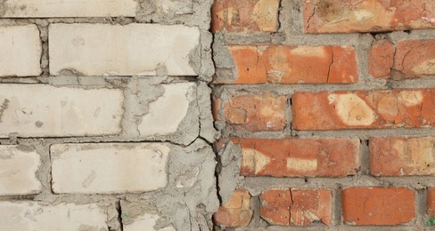 Photo of Texture of old brick wall as background, closeup