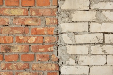 Photo of Texture of old brick wall as background, closeup