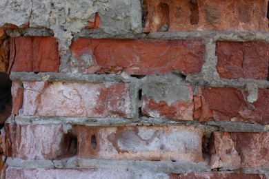 Photo of Texture of old brick wall as background, closeup