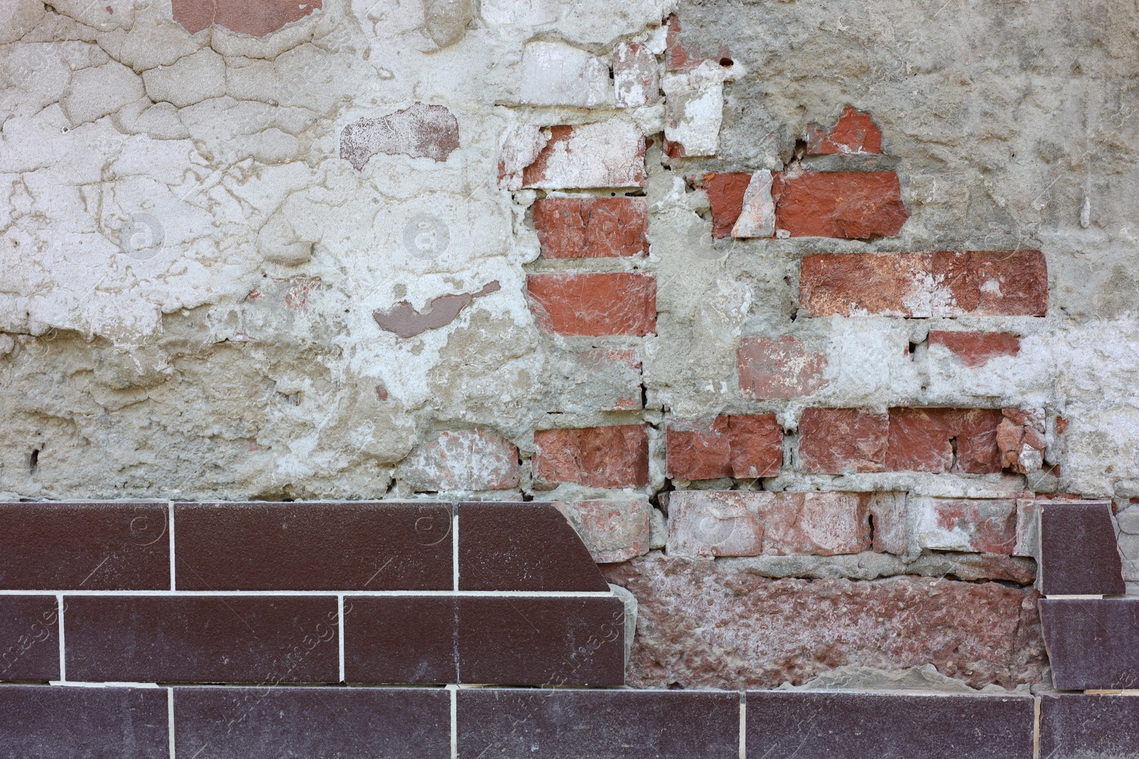 Photo of Texture of old brick wall as background, closeup
