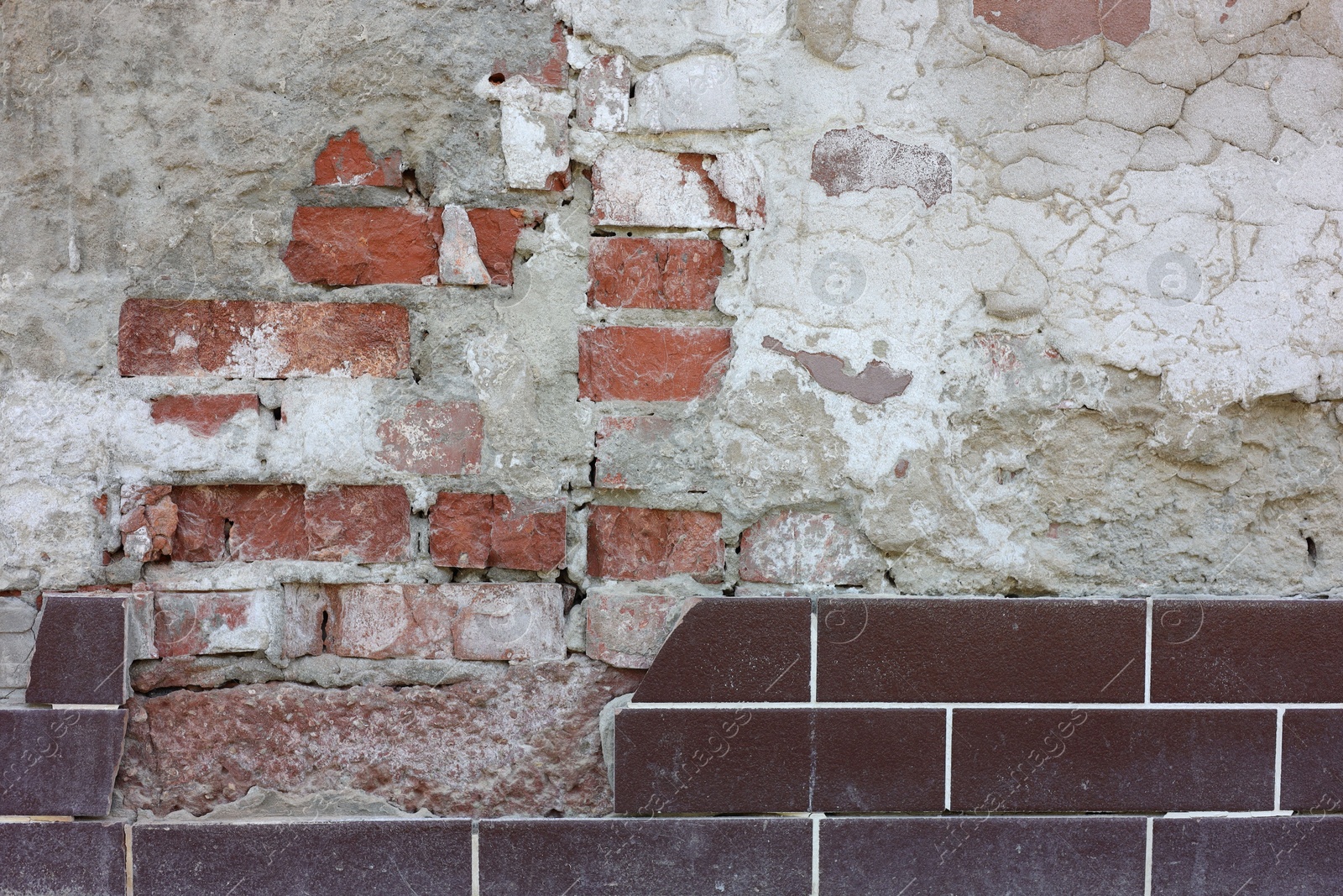 Photo of Texture of old brick wall as background, closeup