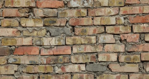 Photo of Texture of old brick wall as background, closeup