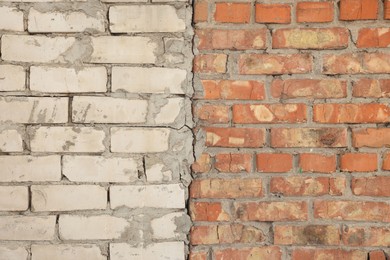 Photo of Texture of old brick wall as background, closeup