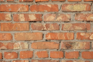 Photo of Texture of old brick wall as background, closeup
