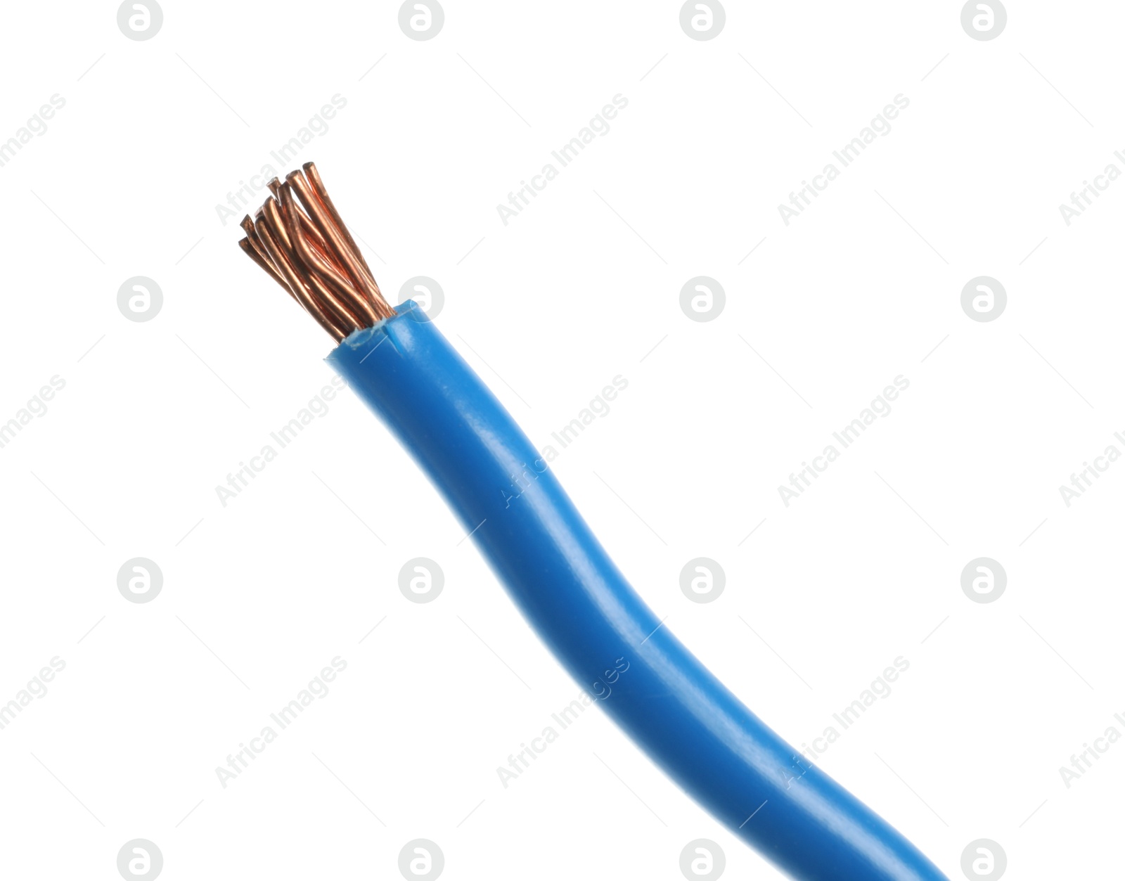 Photo of Stripped electrical wire with copper strands on white background