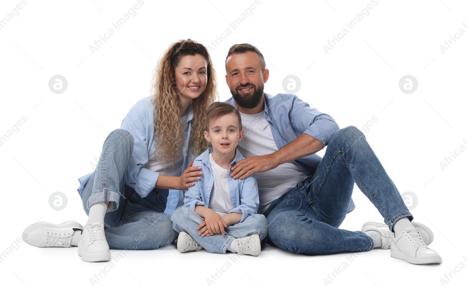Family. Happy parents and their son on white background Photo of Family. Happy parents and their son on white background